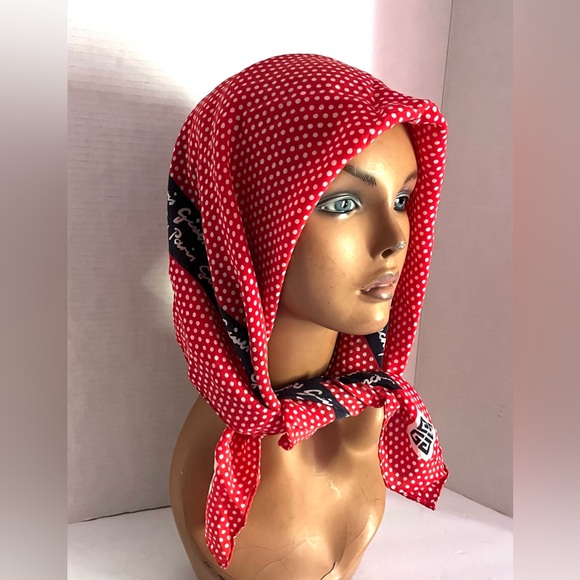 Givenchy Vintage Red Blue Silk Logo Scarf - Picture 8 of 13